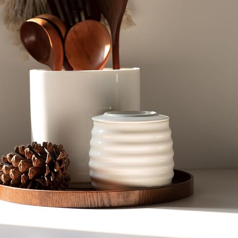 Farmhouse Butter Keeper Crock, 11 oz Large Ceramic Butter Dish with Lid, Water Seal for Fresh Spreadable Butter, Holds 2-3 Sticks, Easy-Grip & Wide Lid, Arctic White in Saudi Arabia