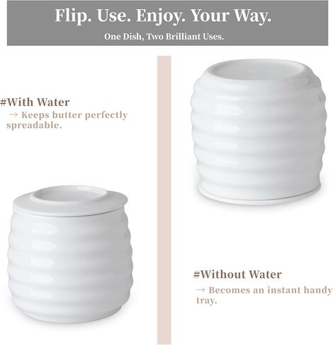 Farmhouse Butter Keeper Crock, 11 oz Large Ceramic Butter Dish with Lid, Water Seal for Fresh Spreadable Butter, Holds 2-3 Sticks, Easy-Grip & Wide Lid, Arctic White in Saudi Arabia