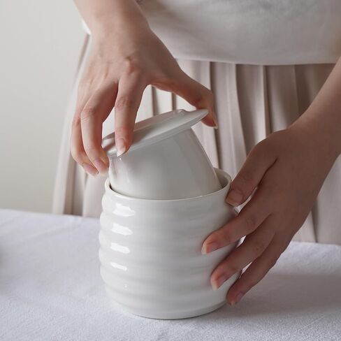 Farmhouse Butter Keeper Crock, 11 oz Large Ceramic Butter Dish with Lid, Water Seal for Fresh Spreadable Butter, Holds 2-3 Sticks, Easy-Grip & Wide Lid, Arctic White in Saudi Arabia