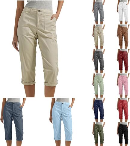 البضائع Capris للنساء 2026 الصيف تمتد عالية الخصر زر فضفاض السفر التنزه كابري اقتصاص السراويل مع جيوب in Saudi Arabia
