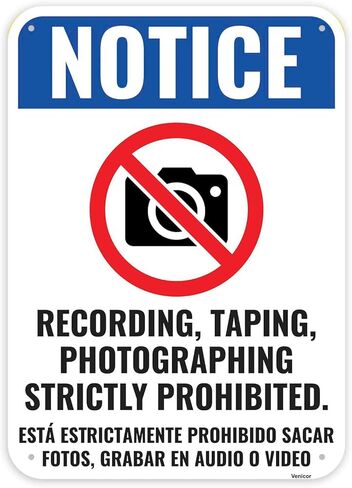 1PC No Pictures Allowed No Recording No Camera Sign, 14 x 10 Inches - Aluminum in Saudi Arabia