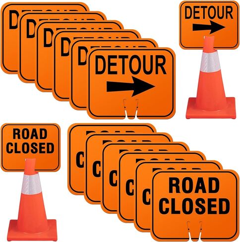 Geetery 6 Pcs Traffic Cone Arrow Signs 10.4"x 12.6" Reversible Orange Road Signs Bulk Road Closed Cone Top Traffic Warning Directional Left Right Arrows Sign for Outdoor Construction (Do Not Enter) in Saudi Arabia
