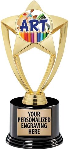 Crown Awards Art Trophy, 8" Gold Star Artist Paint Brushes Trophies with Deluxe Round Base Prime in Saudi Arabia