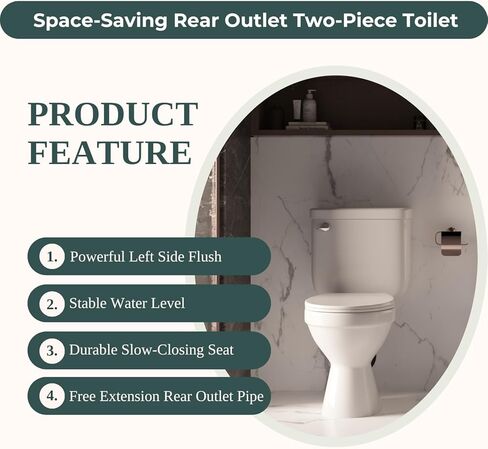 Compact 16.5" Two-Piece Rear Outlet Toilet, Extra Two Types Extension Pipes For Easy Installation, P-Trap & 7" Rough-in Back Discharge, Soft-Close Seat, Powerful Eco-Friendly Flush White in Saudi Arabia