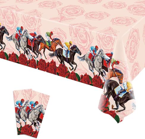 مفرش طاولة ديربي تشرشل داونز كنتاكي لتزيين حفلات سباق الخيل، غطاء طاولة بلاستيكي للاستعمال مرة واحدة، غطاء طاولة لغرفة الطعام، ديكور داخلي وخارجي 54 × 108 بوصة - حزمة من 3 قطع in Saudi Arabia