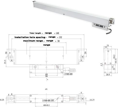 WTA5-200mm التشفير الخطي TTL100mm-500mm مسطرة بصرية مسطرة إلكترونية آلة طحن مخرطة شاشة ديجيتال الاستشعار (WTA5-0350mm-5um-TTL) in Kuwait