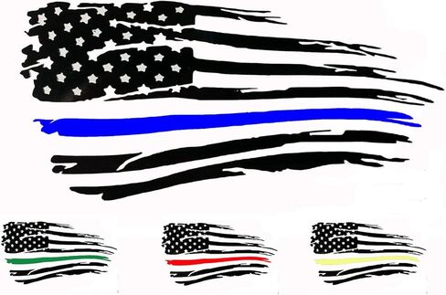 23 Colors / 3 Sizes Thin Line American Flag Tattered Distressed Decal Sticker for Car Truck Cup Reflective Options in Saudi Arabia
