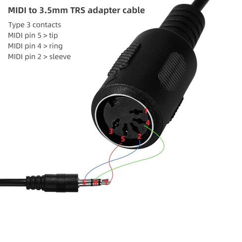 2pcs Type-A MIDI to 3.5mm Adapter, 15cm/6in MIDI Female to TRS 3.5mm Male Breakout Cable Audio Converter for Keyboards Synths & DAWs(Black) in Saudi Arabia