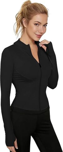 Women's Full Zip Workout jackets Runing Slim Fit Athletic Tops With Thumb Holes in Saudi Arabia