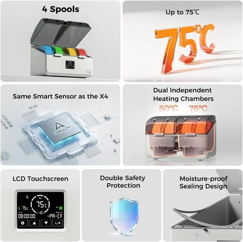 Creality Filament Dryer Box for 4 Spools, Space Pi X4L Dual Independent Heating Chambers with Fan, 75°C Rapid Dryer for PLA PETG TPU ABS PET PC ASA PAHT, 3D Printer Filament Storage & Dehumidifier in Saudi Arabia