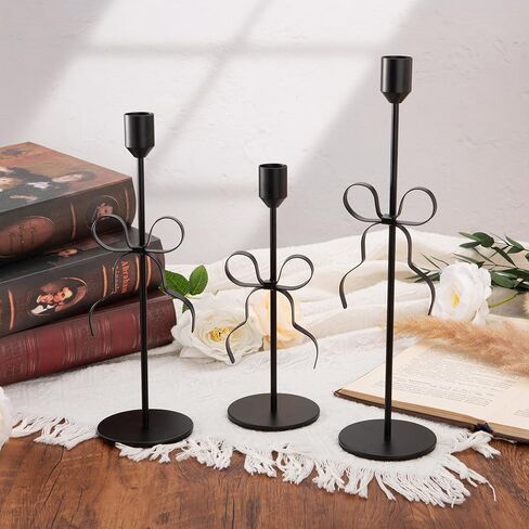 Bow Candle Holder - Bow Candlestick Holder Set of 3 Metal Gold, Modern Decorative Taper Candle Holder for Centerpiece Wedding Dining Table Holiday Housewarming Gift (Gold) in Saudi Arabia