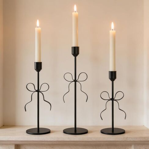 Bow Candle Holder - Bow Candlestick Holder Set of 3 Metal Gold, Modern Decorative Taper Candle Holder for Centerpiece Wedding Dining Table Holiday Housewarming Gift (Gold) in Saudi Arabia