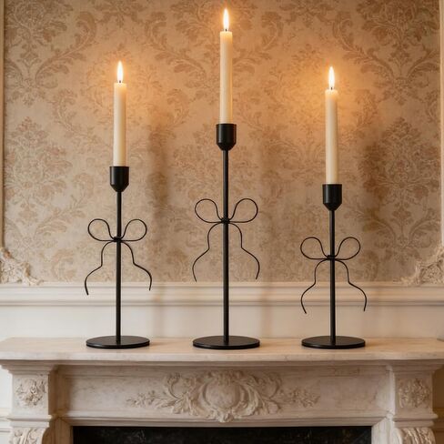 Bow Candle Holder - Bow Candlestick Holder Set of 3 Metal Gold, Modern Decorative Taper Candle Holder for Centerpiece Wedding Dining Table Holiday Housewarming Gift (Gold) in Saudi Arabia