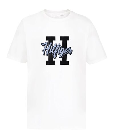 تي شيرت Tommy Hilfiger للأولاد بأكمام قصيرة ورقبة دائرية، ناعم، مريح، مريح، Script H Tommy Red، 8 in Kuwait