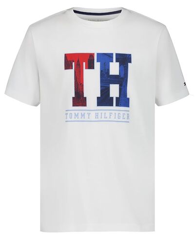 تي شيرت Tommy Hilfiger للأولاد بأكمام قصيرة ورقبة دائرية، ناعم، مريح، مريح، Script H Tommy Red، 8 in Kuwait