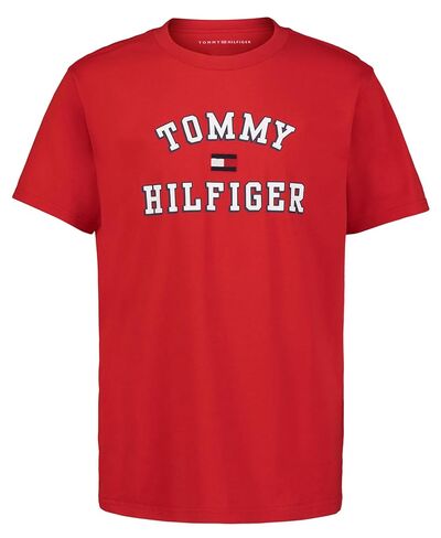 تي شيرت Tommy Hilfiger للأولاد بأكمام قصيرة ورقبة دائرية، ناعم، مريح، مريح، Script H Tommy Red، 8 in Kuwait