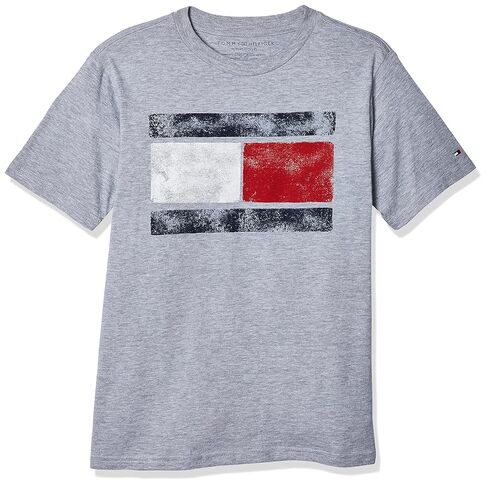 تي شيرت Tommy Hilfiger للأولاد بأكمام قصيرة ورقبة دائرية، ناعم، مريح، مريح، Script H Tommy Red، 8 in Kuwait