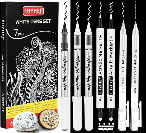 White Gel Pens Set of 7 – white acrylic paint pen Dual-Tip Acrylic Paint Pen Brush Tip Acrylic Markers for Black Paper Drawing, Sketching, Illustration, Card Making in Saudi Arabia