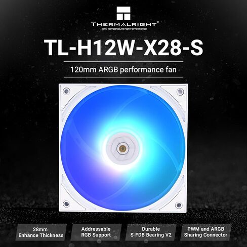 Thermalright TL-H12W-X28-S PWM Fan-2150RPM,Computer Cooling Fan Low-Noise, 28mm Thickness Cooling,PWM Controlled Cooler,Single PC Fan for CPU Coolers and Chassis(White,ARGB) in Saudi Arabia