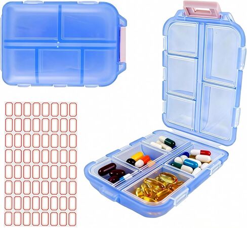 4Pack Travel Pill Organizer - 10 Compartments Pill Case with 64 Stickers, Pill Organizer 2 Times A Day, 20 Days Portable Compartments for Vitamins, Fish Oils, Supplements(Blue) in Saudi Arabia