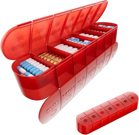 2 Pack Weekly Pill Organizer 2 Times a Day, Push Button Medicine Pill Organizer, Pill Box Case 7 Day AM PM BPA-Free, Pill Container for Vitamins, Fish Oil, Supplements Medication (Blue+Purple) in Saudi Arabia