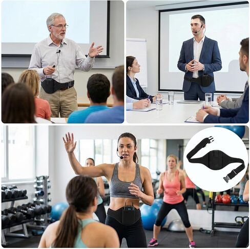 8 Pcs Mic Belt, Black Wireless Microphone Holder with Anti Dropping Strap Adjustable Neoprene Belt Waistband Bag for Theatre, Public Speaking, Fitness, Instructors, in Kuwait
