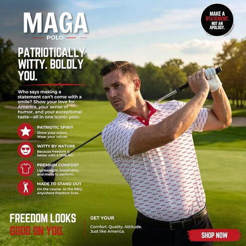 MAGA Golf Polo - قميص جولف مضحك للرجال - قميص بولو رجالي بنمط MAGA باللون الأحمر بالكامل - هدايا جولف عالية الأداء للاعبي الغولف in Kuwait