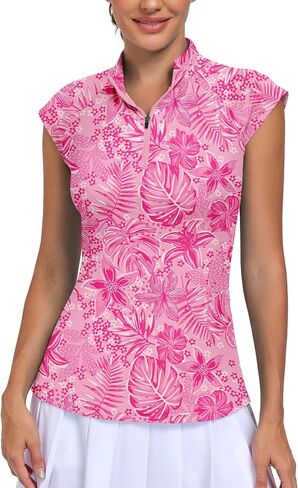 WOWENY Womens Golf Shirts Cap Sleeve Polo Quick Dry Tennis Tops Pickleball Outfits Quarter Zip in Saudi Arabia