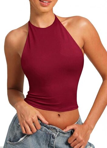 Navneet Women Y2K High Neck Tie Backless Halter Crop Top Open Back Sleeveless Going Out Tank Top in Saudi Arabia