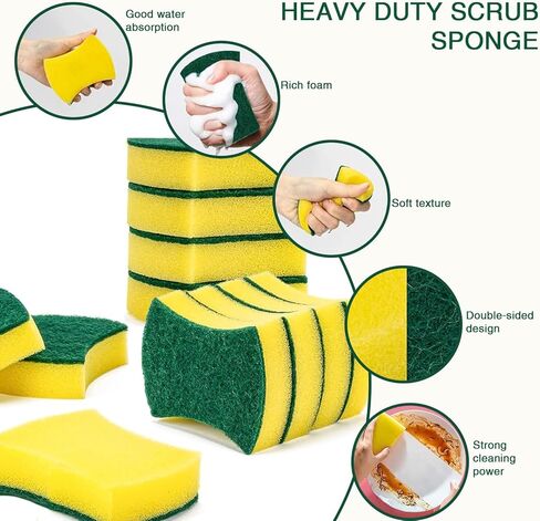 Heavy Duty Kitchen Scrub Sponge, 10 Pack-Kitchen Cleaning Sponges, Non-Scratch Kitchen Sponges for Dishes, Pans and Cleaning in Saudi Arabia