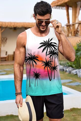 Mens Graphic Tank and Shorts 2 Piece Set Beach Summer Casual Outfit (S-XXL) in Saudi Arabia