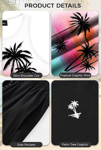 Mens Graphic Tank and Shorts 2 Piece Set Beach Summer Casual Outfit (S-XXL) in Saudi Arabia