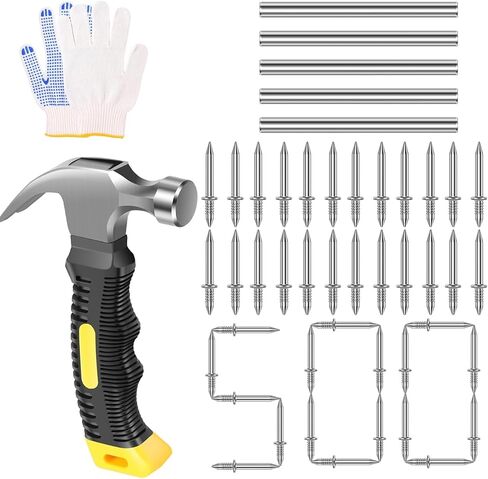 500Pcs Double Headed Skirting Nails Kit, No-Drill Traceless Baseboard Nails with Sleeve Tool, Mini Claw Hammer & Gloves, Seamless Trim Nails for Wood Baseboard DIY Installation in Kuwait