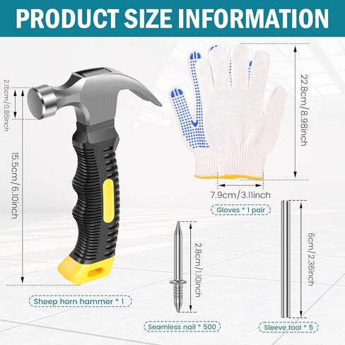 500Pcs Double Headed Skirting Nails Kit, No-Drill Traceless Baseboard Nails with Sleeve Tool, Mini Claw Hammer & Gloves, Seamless Trim Nails for Wood Baseboard DIY Installation in Kuwait