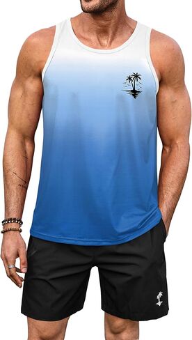 Mens Graphic Tank and Shorts 2 Piece Set Beach Summer Casual Outfit (S-XXL) in Saudi Arabia