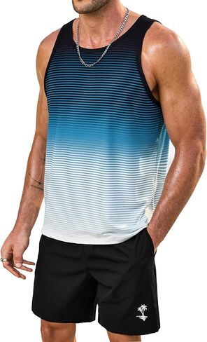 Mens Graphic Tank and Shorts 2 Piece Set Beach Summer Casual Outfit (S-XXL) in Saudi Arabia