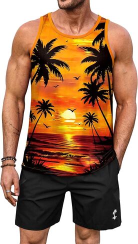 Mens Graphic Tank and Shorts 2 Piece Set Beach Summer Casual Outfit (S-XXL) in Saudi Arabia