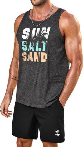 Mens Graphic Tank and Shorts 2 Piece Set Beach Summer Casual Outfit (S-XXL) in Saudi Arabia
