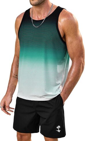 Mens Graphic Tank and Shorts 2 Piece Set Beach Summer Casual Outfit (S-XXL) in Saudi Arabia