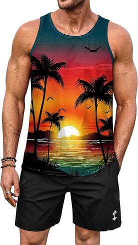 Mens Graphic Tank and Shorts 2 Piece Set Beach Summer Casual Outfit (S-XXL) in Saudi Arabia