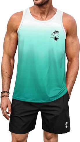 Mens Graphic Tank and Shorts 2 Piece Set Beach Summer Casual Outfit (S-XXL) in Saudi Arabia