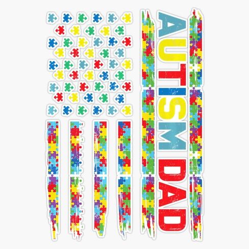 Autism Awareness Autism Dad America Flag Puzzle Gifts Sticker Vinyl Decal Car Laptop Wall Window Bumper Sticker 5" in Saudi Arabia