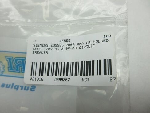 SIEMENS EQ9985 200A AMP 4P قاطع دائرة مقولب 120 / 240V-AC D598267 in Kuwait