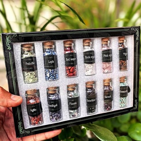 12kinds Crystal Gemstone Bottles Chip Crystals and Healing Stone Box, Chakra Healing Crystals Bottles, Wicca Gem Stones Set, Home Decor Witchcraft Crystals in Saudi Arabia