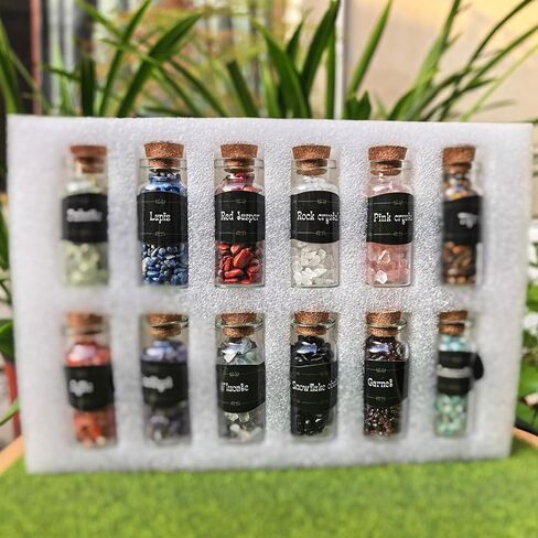 12kinds Crystal Gemstone Bottles Chip Crystals and Healing Stone Box, Chakra Healing Crystals Bottles, Wicca Gem Stones Set, Home Decor Witchcraft Crystals in Saudi Arabia