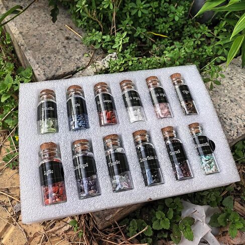 12kinds Crystal Gemstone Bottles Chip Crystals and Healing Stone Box, Chakra Healing Crystals Bottles, Wicca Gem Stones Set, Home Decor Witchcraft Crystals in Saudi Arabia