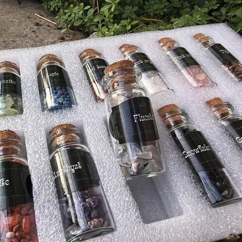 12kinds Crystal Gemstone Bottles Chip Crystals and Healing Stone Box, Chakra Healing Crystals Bottles, Wicca Gem Stones Set, Home Decor Witchcraft Crystals in Saudi Arabia