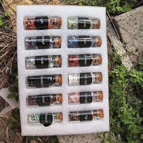 12kinds Crystal Gemstone Bottles Chip Crystals and Healing Stone Box, Chakra Healing Crystals Bottles, Wicca Gem Stones Set, Home Decor Witchcraft Crystals in Saudi Arabia