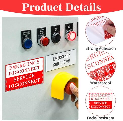 12PCS NEC Compliant Emergency Disconnect Service Sticker, 5x3.5 Inch Emergency Disconnect Service Warning Sticker, Electrical Shut Off Sign, UV-Resistant Waterproof Disconnection Notice Vinyl Decal in Saudi Arabia