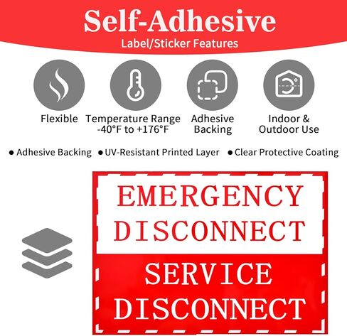 12PCS NEC Compliant Emergency Disconnect Service Sticker, 5x3.5 Inch Emergency Disconnect Service Warning Sticker, Electrical Shut Off Sign, UV-Resistant Waterproof Disconnection Notice Vinyl Decal in Saudi Arabia